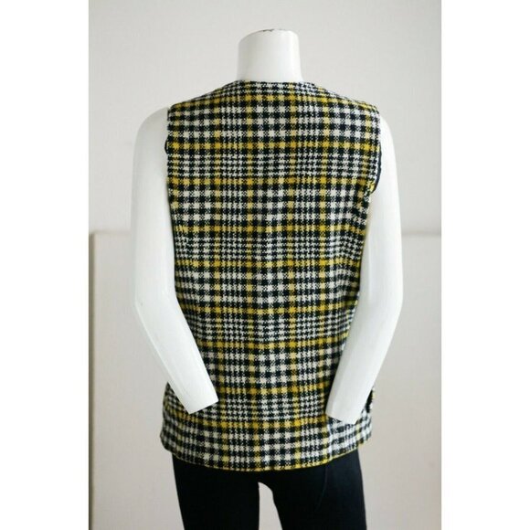 Vintage Junior House Micro Check Long Line  Wool Vest with Grandpa Buttons M - Picture 6 of 8